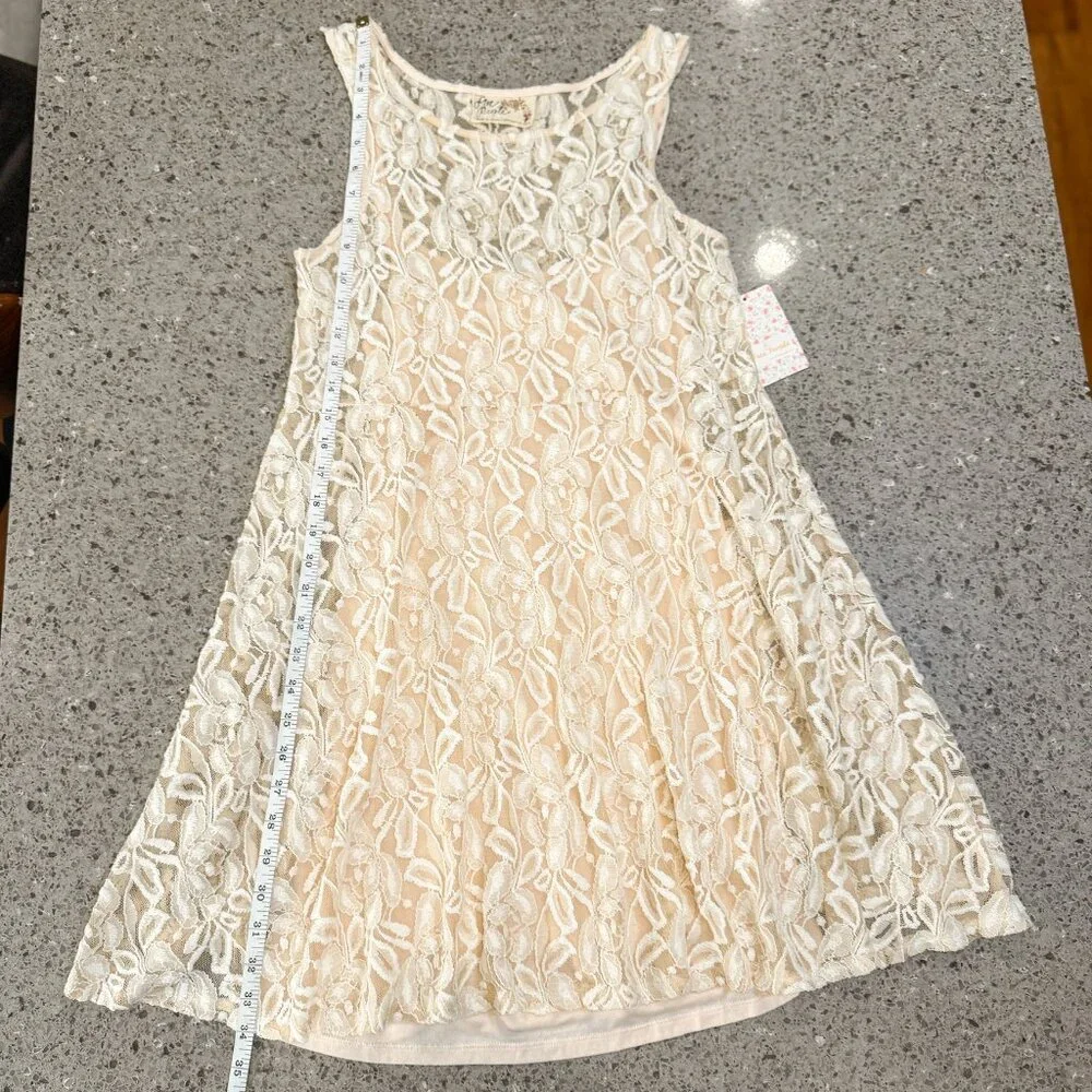 NWT Free People Miles‎ of Lace Mini Tank Dress in Ivory/Alabaster Women's Size S